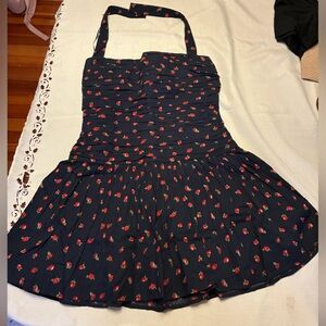 Abercrombie & Fitch Navy Mini Dress with Red Strawberry Print